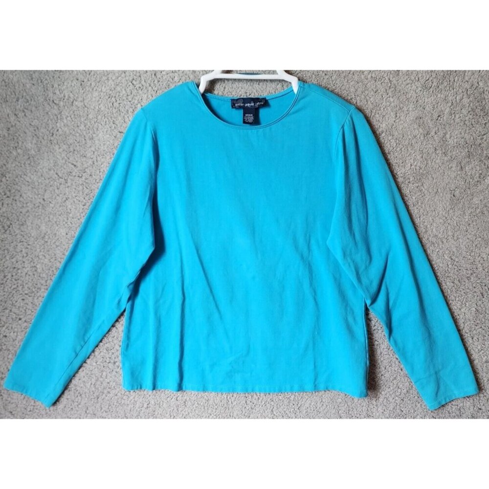 Susan Graver Style Women's Long Sleeve Round Neck Basic T Shirt Top Solid Blue M